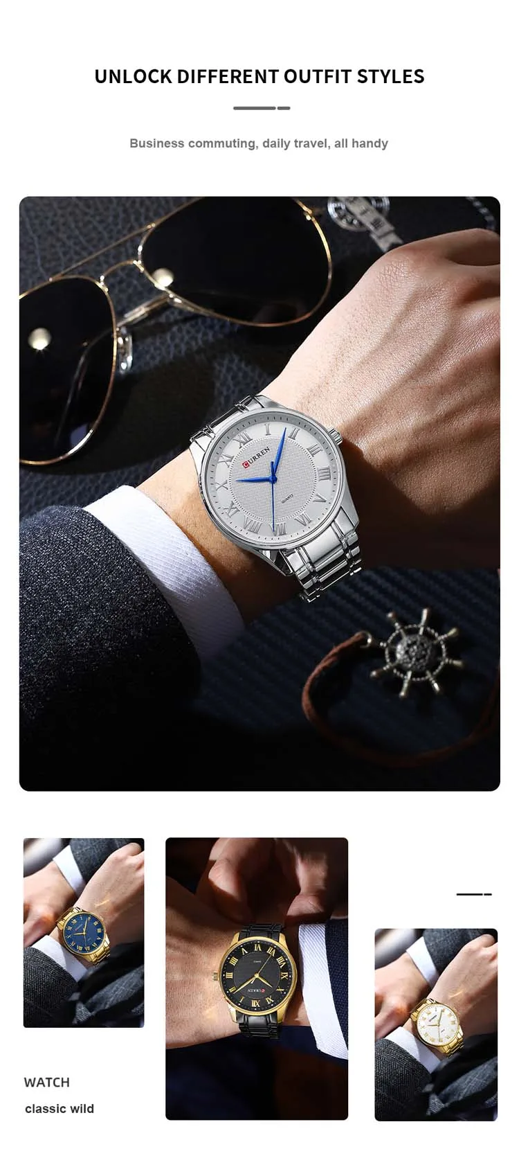 Reloj Dorado Hombre Curren 8409 Fondo Blanco Original Bluxus