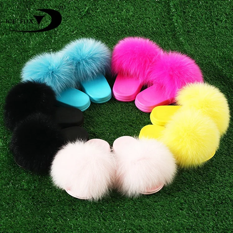 Оптовая продажа; Комплект для мамы и ребенка; Цветная подошва; Натуральный Лисий Мех; Модные пушистые тапочки для детей