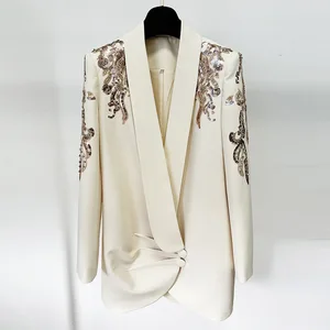 High Quality Boutique Wholesale Sequin Short Solid Coats for Women 2024 New Star Fashion Diamond Loose Elegant Women blazer
