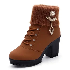 Wholesale Custom Ladies Ankle Ankle Boots Women Shoes Chunky Block High Heel Women Booties