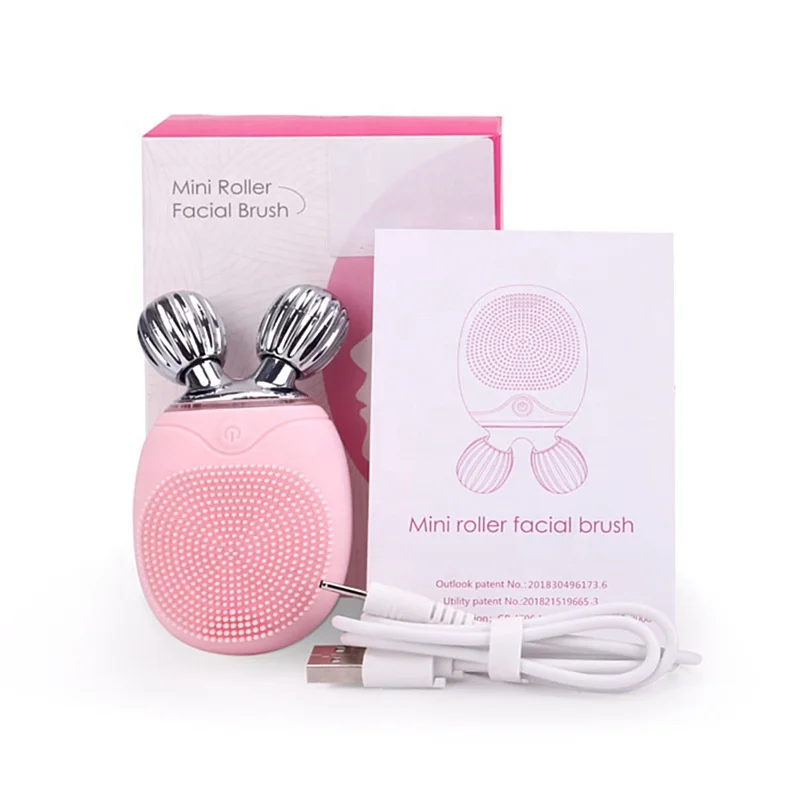 Multifunction Mini Sonic Face Roller Massager Electric Silicone Facial Cleansing Brush