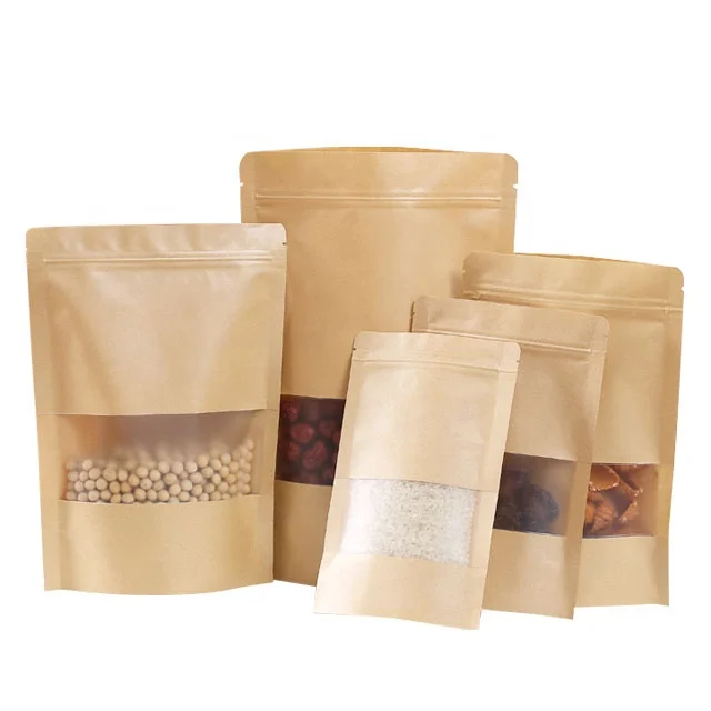 Brown Kraft Paper Bag Stand up Ziplock Pouch Paper Bag with Window ...