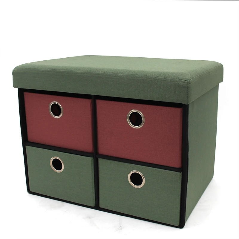 HStex Custom Best Quality Factory Wholesale Cheap Stools Sofa Set Faux Linen Foldable Storage Ottoman with Drawers