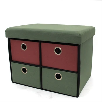 HStex Custom Best Quality Factory Wholesale Cheap Stools Sofa Set Faux Linen Foldable Storage Ottoman with Drawers