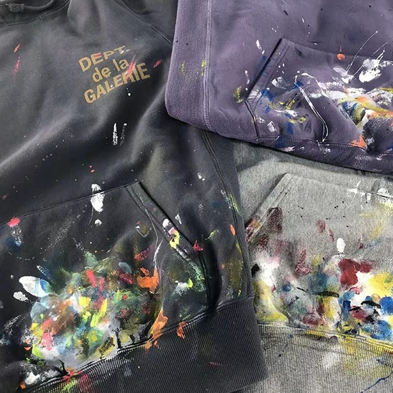 DiZNEW  Hand-painted splash ink graffiti sweatshirt drawstring hoodie high street retro loose sweatshirt men manufacture