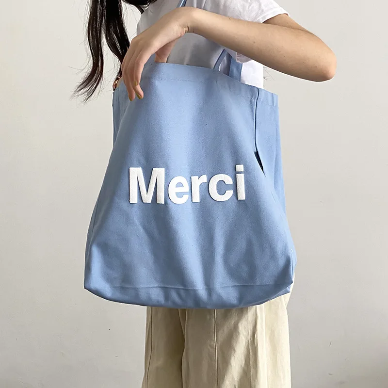 Source Sky Blue Tote Bag Merci Printing Shopping Bags Multi Colors