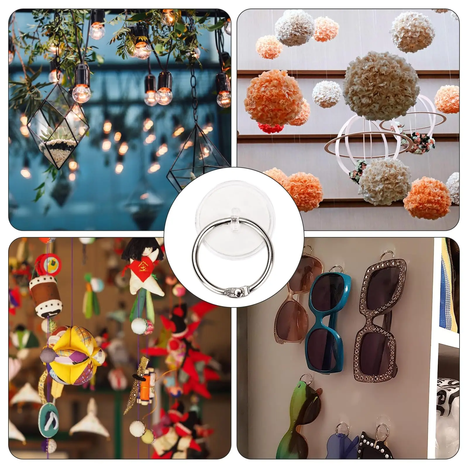 30 Pcs Self Adhesive Ceiling Hook Small Disc Hanging Hook with 3 cm Stainless Steel Ring Clear Waterproof Wall Hooks