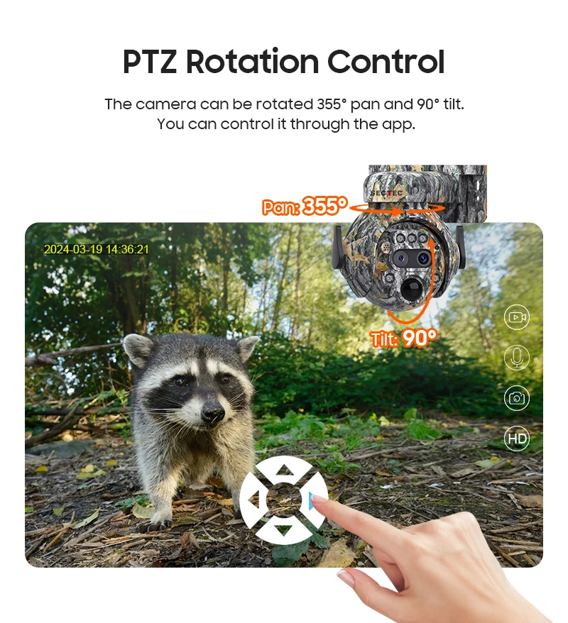 SECTEC Mini 12X Zoom Maple Leaf Camouflage 4G Sim Card IP66 Solar Powered Battery PIR Solar Power Hidden Solar Camera
