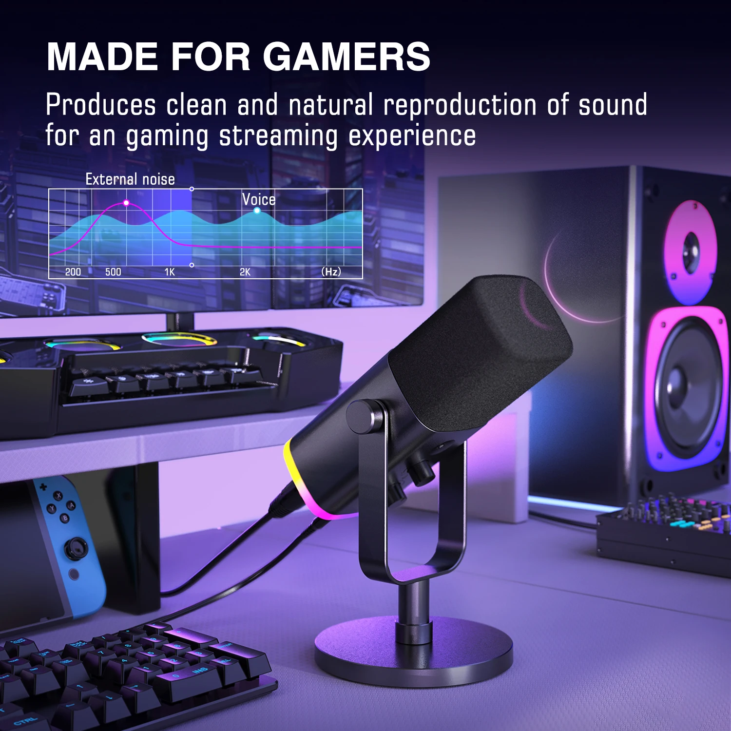 Fifine AM8 Desktop Dynamic Microphone Live Streaming Mic USB Professional Audio Microphone RGB USB Gaming Microphone XLR