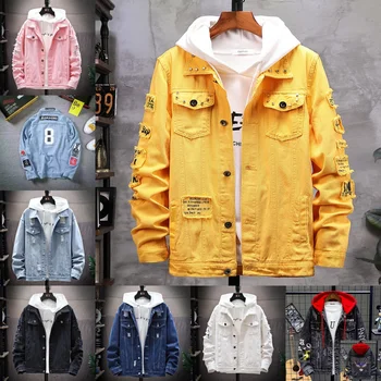 Wholesale Casual Slim Fit Denim Jacket Custom LOGO Plus Size Jeans Jacket for Men Fashion Coat