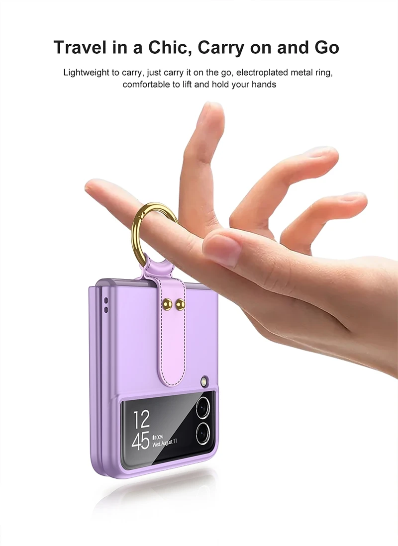 2 en 1 PC antichoc dur avec anneau en métal étui de téléphone portable pour Galaxy Z Flip 3 5g téléphone pliant femmes fille couverture