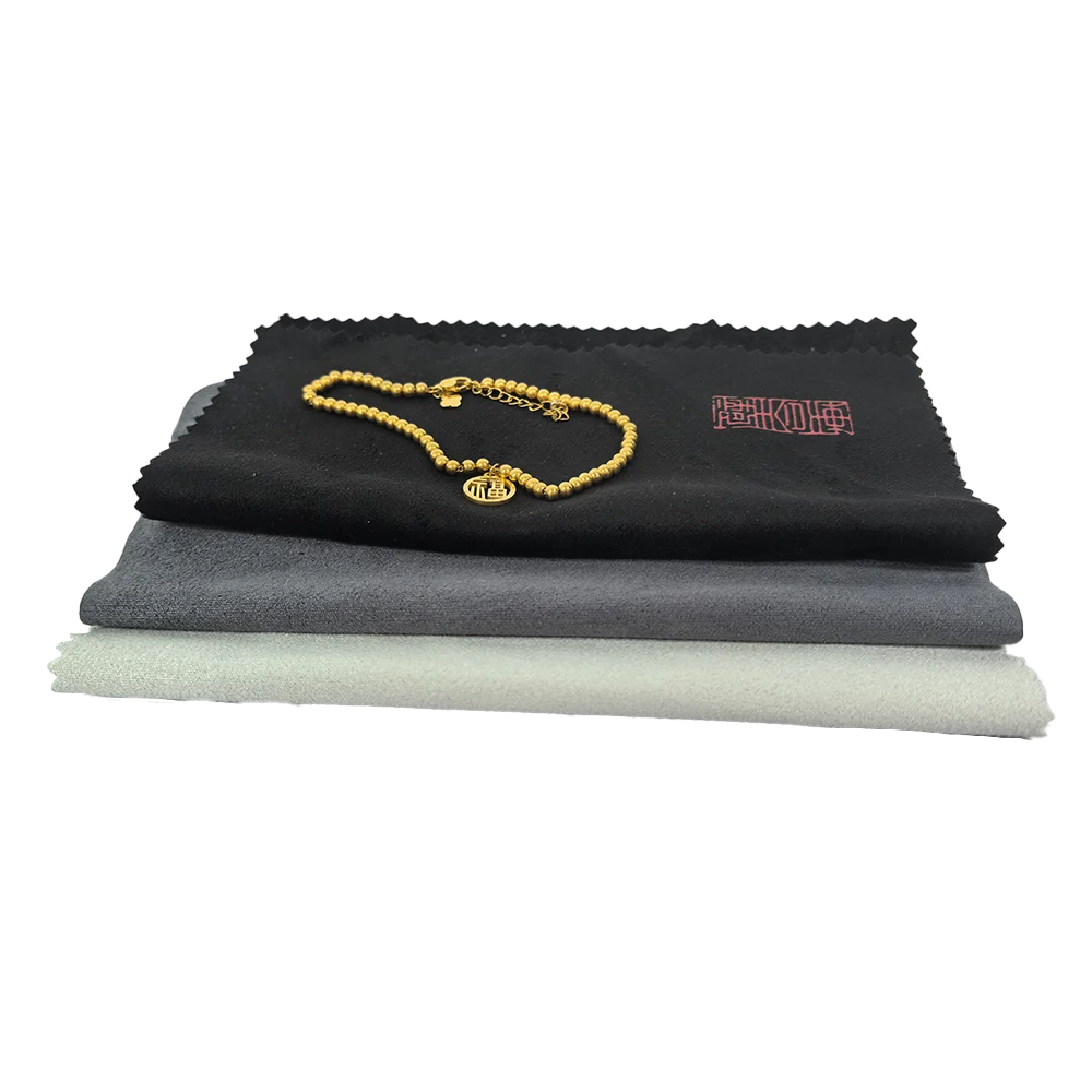 Custom Brand Professional  Four Layer Double-Sided Velvet Suede Sterling Silver Gold Polish Jewelry Cleaning Cloth with logo