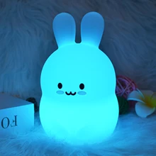 Children Cute Portable Bedroom Silicone White Rabbit Kids Room Decor Tap Sensor Cartoon LED Light Up Bunny Rabbit Night Light