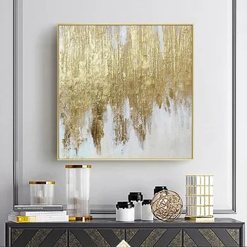 100% Hand Painted Large Canvas Modern Abstract Colorful Oil Painting Picture gold foil wall art gold art