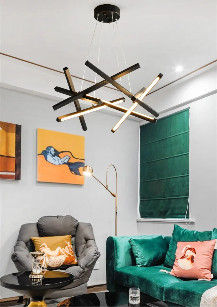 Modern linear black chandelier luxury chandelier lighting living room lighting LED pendant lamp chandelier luxury
