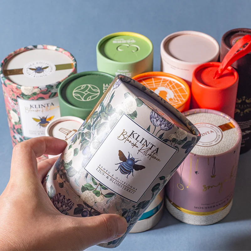 Custom Logo Eco Friendly Rigid Cardboard  Solid Drinks Round Floral Tea Honey Jar Cylinder Packaging Pre Roll Tube Paper Tube
