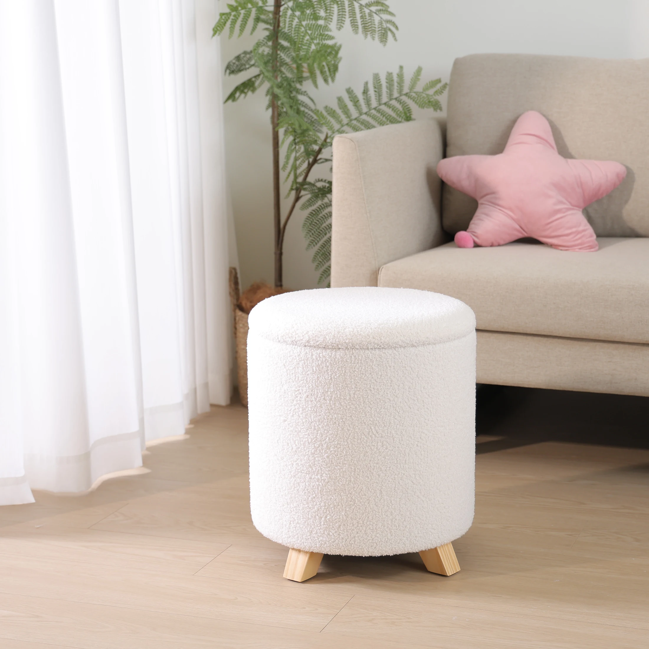 2025 Luxury Teddy Fleece Footrest Small Ottoman Stool Seating with Storage for Living Room