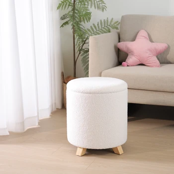 2025 Luxury Teddy Fleece Footrest Small Ottoman Stool Seating with Storage for Living Room