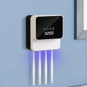 USB Rechargeable Wall-Mounted Family Toothbrush Sanitizer with UV Disinfection Drying & Heating Four-Slot Toothbrush Holder