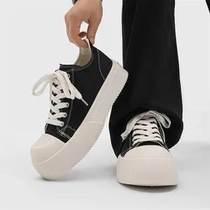 2026 Autumn New Retro Canvas Lace-Up Shoes Men Height-Increasing Casual Versatile Classic Sneakers Korean Style Trendy Rubber