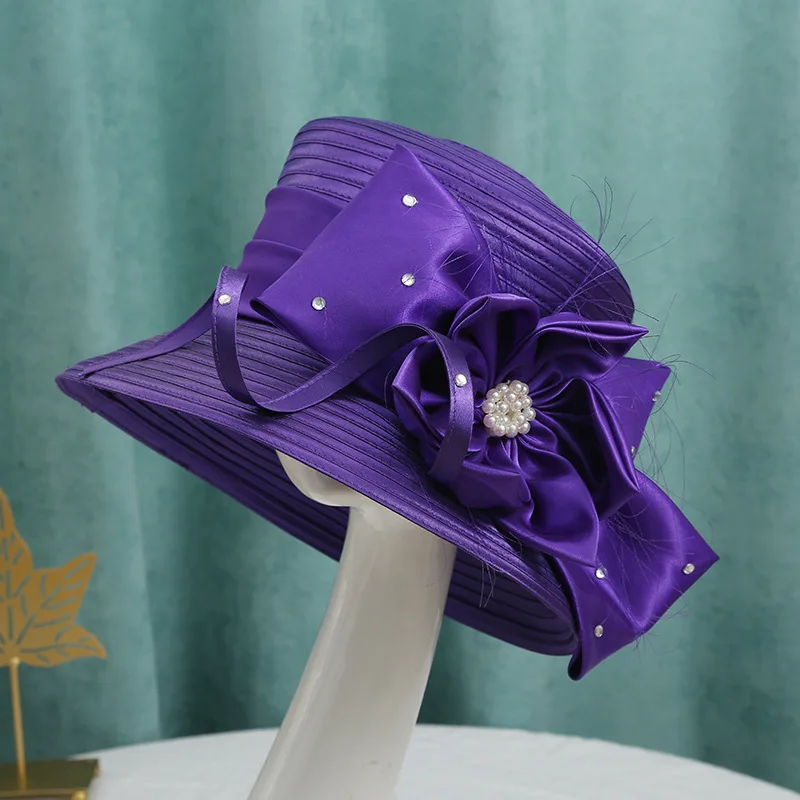 Purple Satin Flower Church Hat For Women's Wedding Party Oem