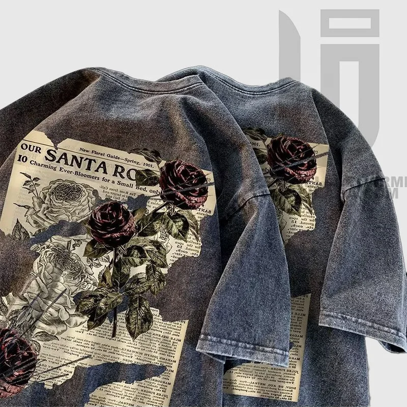High Quality Screen Printing Logo Anti Shrink Cotton Fabric Drop Shoulder Mens Acid Wash T Shirt
