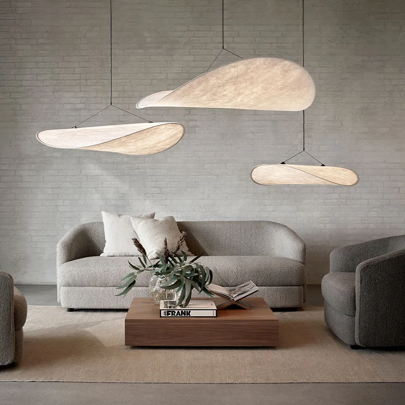 Home Decor Minimalist Design Silk Pendant Light Kitchen Led Hanging Lamp Indoor Big Fabric Nordic Modern Chandelier