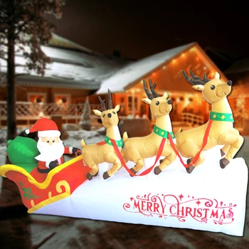 High quality10FT outdoor patio lawn inflatable decorated deer cart with Santa sleigh inflatable Christmas
