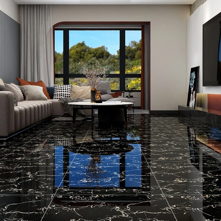 Cheapest Marble Porcelain Floor Tile Black Colors 60cm by 60cm Polished Stone Tiles Live Room
