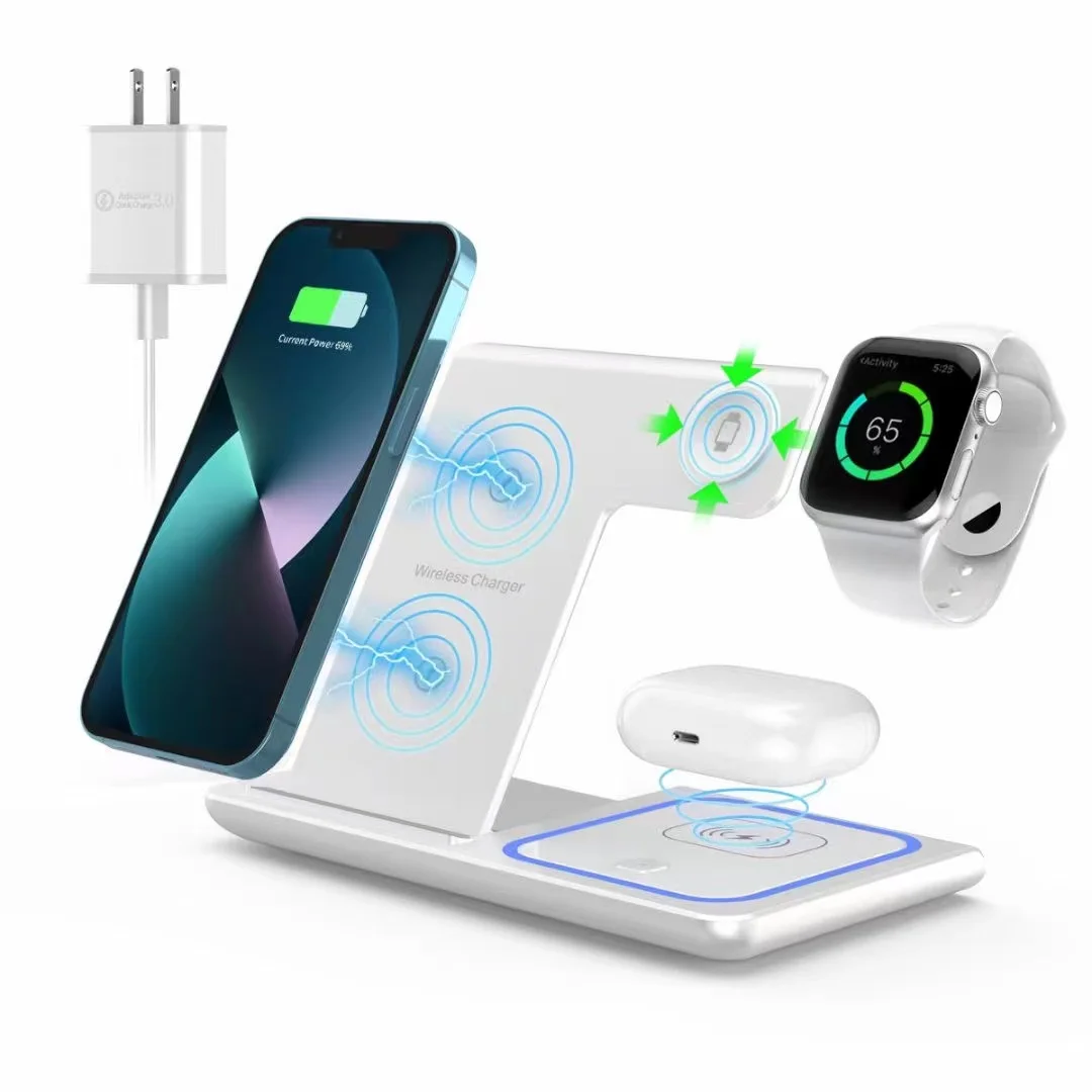X455 Foldable Wireless Charger Stand 3 in 1 Desktop Wireless Mobile Phone Charger Stand for iPhone Apple Watch Charging Stand