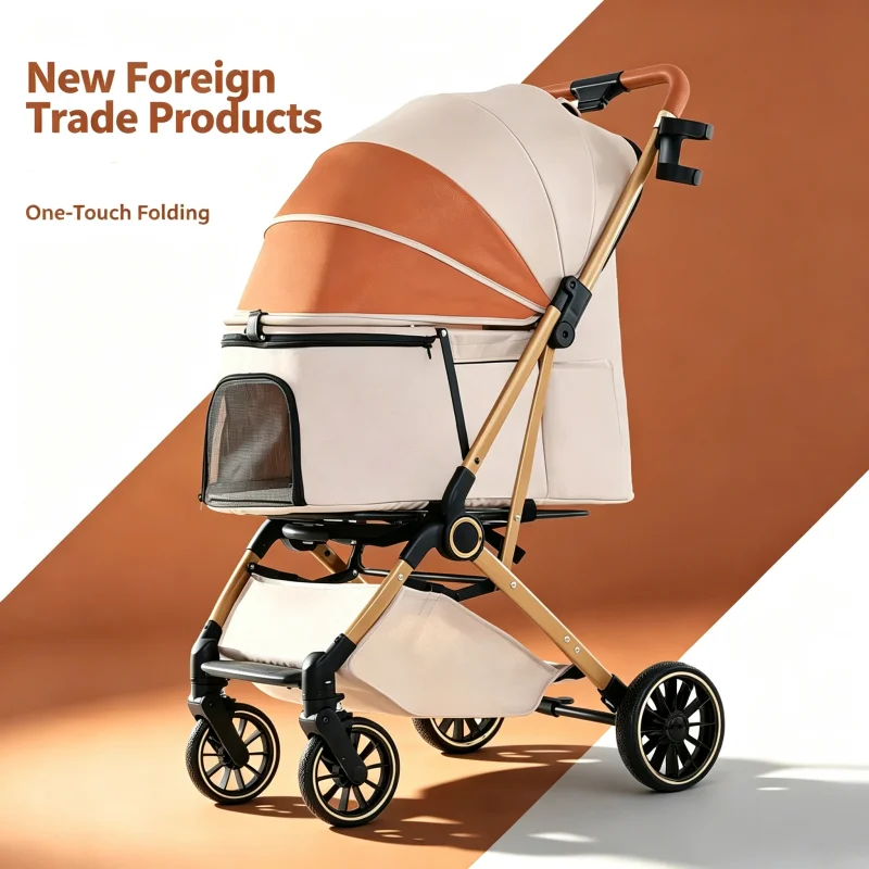 One Step Foldable Pet Stroller Lightweight Compact Dog Cat Travel Carriage Portable Outdoor Walking Pet Trolley Cart