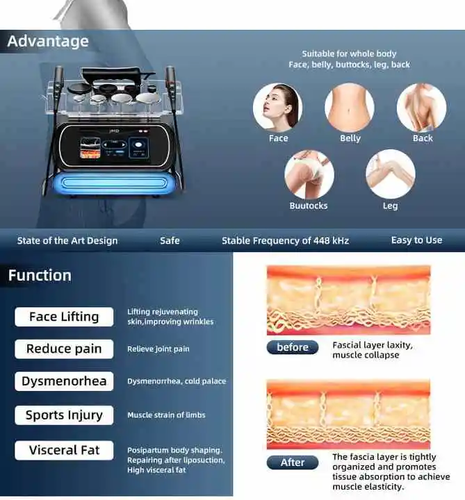 Professional 448KHZ Skin Tightening Portable Fat Burning Massage Body Slimming Shaping Machine Wrinkle Removal Machine