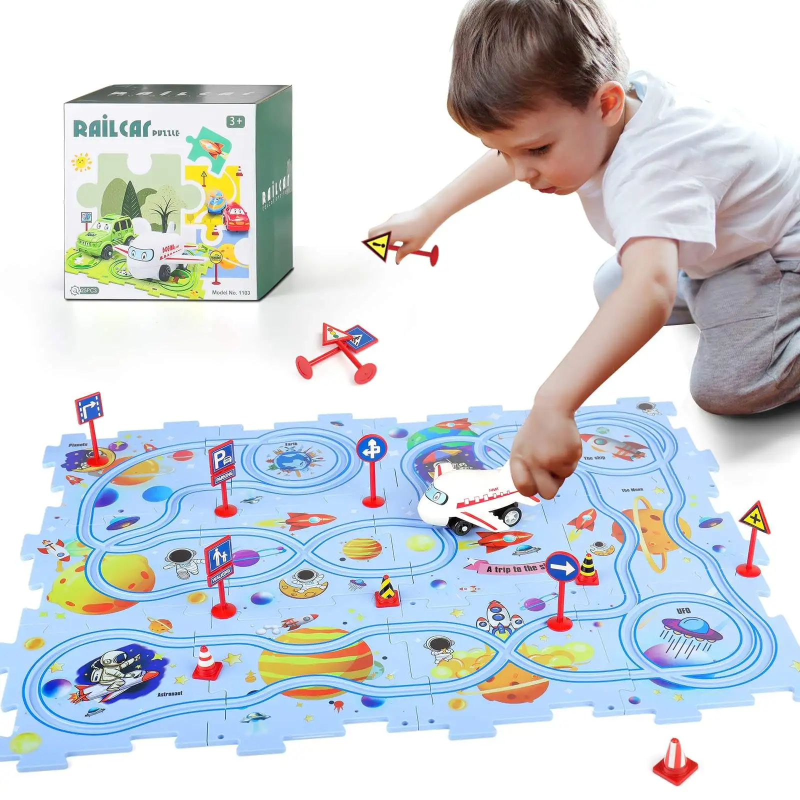 Diy Puzzle Tracks Electric Slot Train Toys Puzzle Track Vehicle Set Educational Toys Battery Operated Car Track Toy for Kids