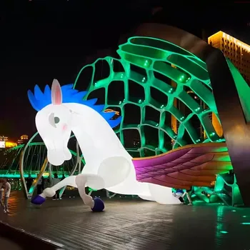 Custom Inflatable Flying White Horse For Decoration Advertising Led Lighted Inflatable Unicorn Horse Model For Stage