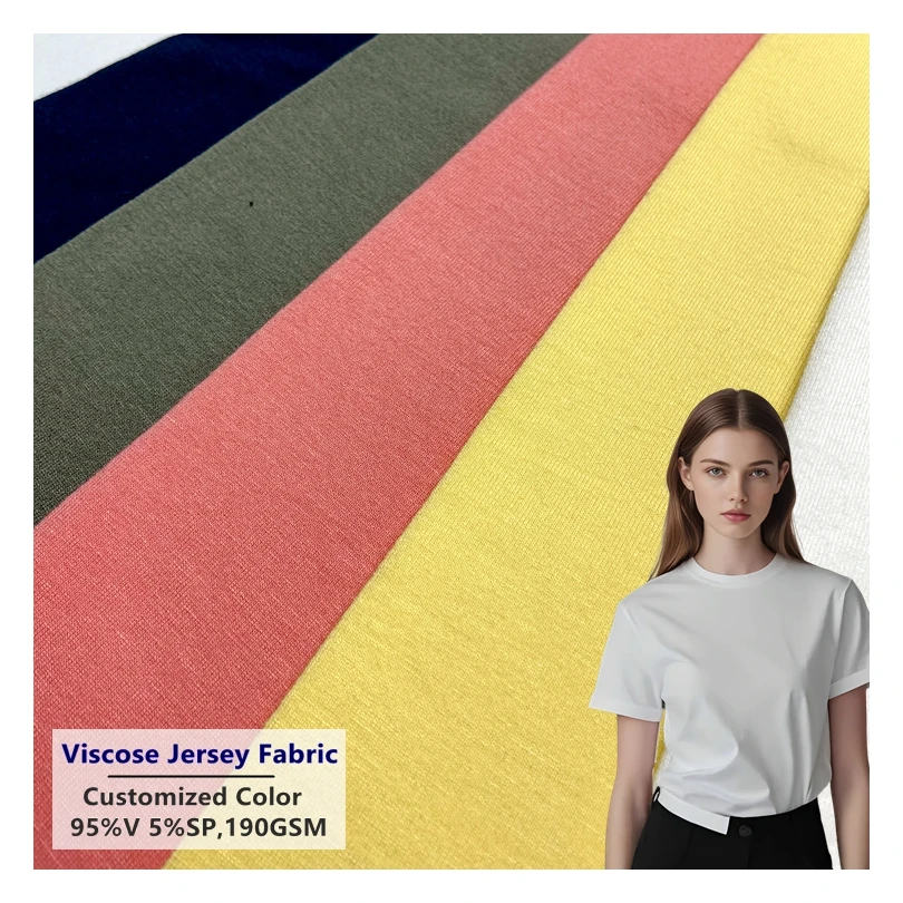 Изготовленный на заказ 95% вискоза, 5% стрейчевое кольцо, вязаная однотонная трикотажная ткань для футболок из вискозы 190GSM