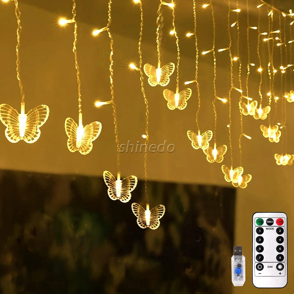 Hot LED Christmas butterfly String Lights Bedroom Background Birthday Gift Indoor Garland Curtain Lights