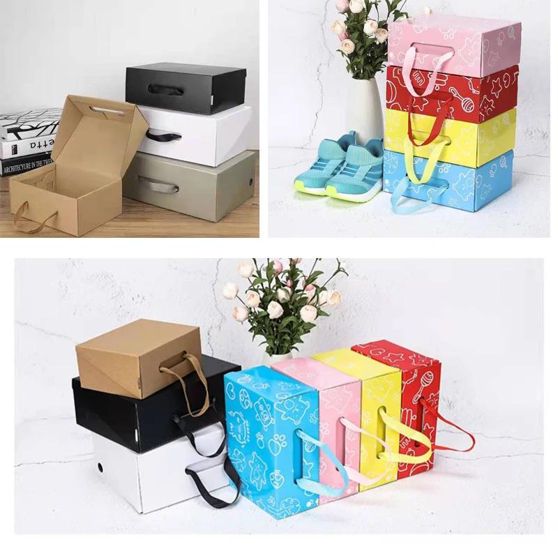 Buy Wholesale China Shoe Boxes Shoe Paper Boxes Customized Paper Storage Box  Kraft Folding Shoe Box With Handle & Shoe Boxes at USD 0.1