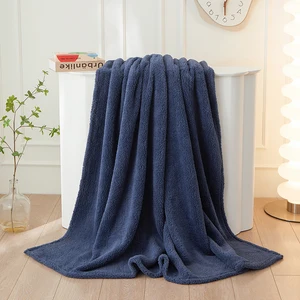 Custom Chunky Solid Checked Flannel Fleece Blanket Warm Cozy Thick Jacquard Throw for Double Bed Cover Winter Gift Beddings