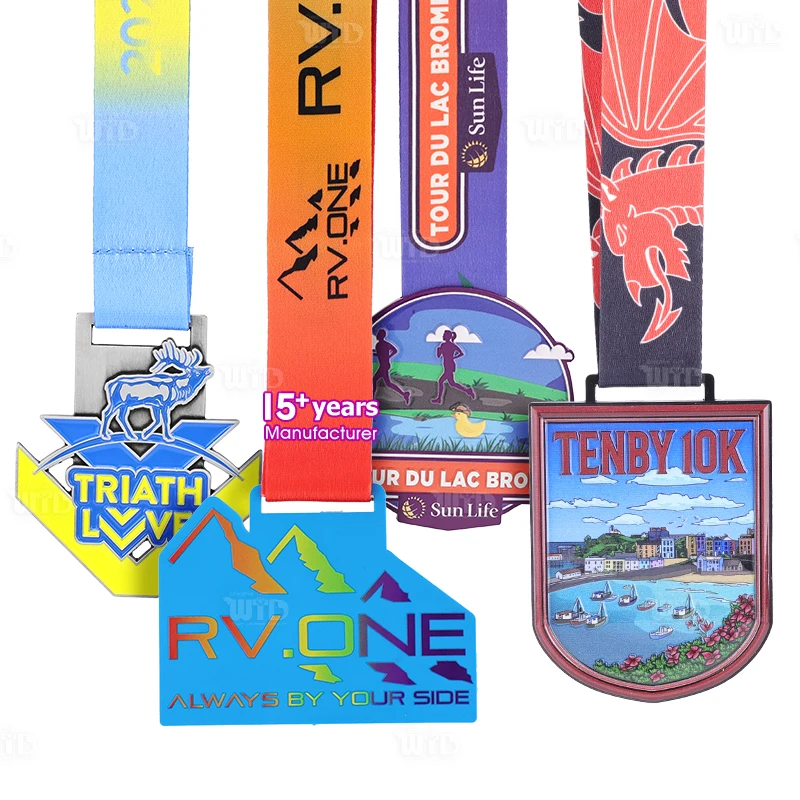 Medalha de Corrida Divertida de Trilha Personalizada de Fábrica com Fita, Design de Medalha de Maratona, Medalha Metálica Premiação 3D Esmaltada
