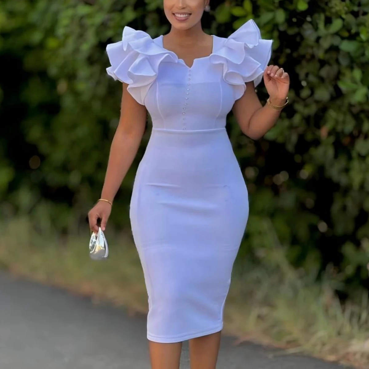 Beautiful White Dresses For Church Women Sexy Bodycon Dresses Party Off  Shoulder Ruffles Flower Event Celebrate