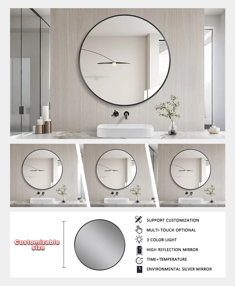 product framed circle vanity mirror elegant round mirror home dressing mirror clear view wall mount mirror for bedroom-7