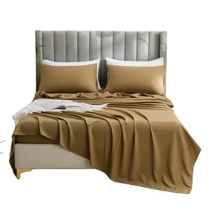 Hot Selling Super Soft Cool Bamboo Flat Sheet Smooth Woven Solid Plain Printed Cover  Set  for Home & Hotel  for  Adults