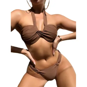 Cikini 2023 New Twist Halter Push up Bikini Swimsuit Two-Piece Bikinis Set Summer Beach Swimwear Bathing Suit for Women