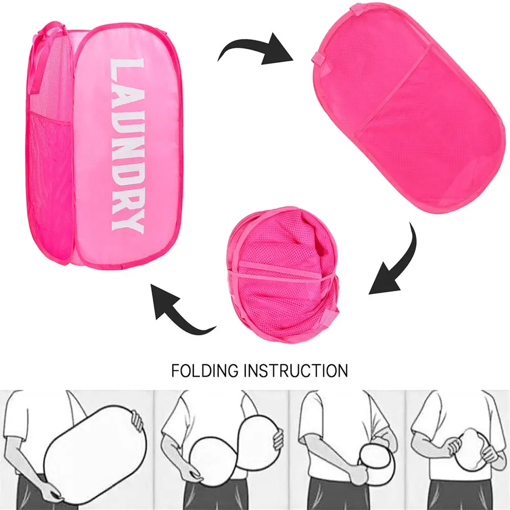 Collapsible Laundry Baskets Fold Mesh Laundry Basket Pop Up Mesh Basket