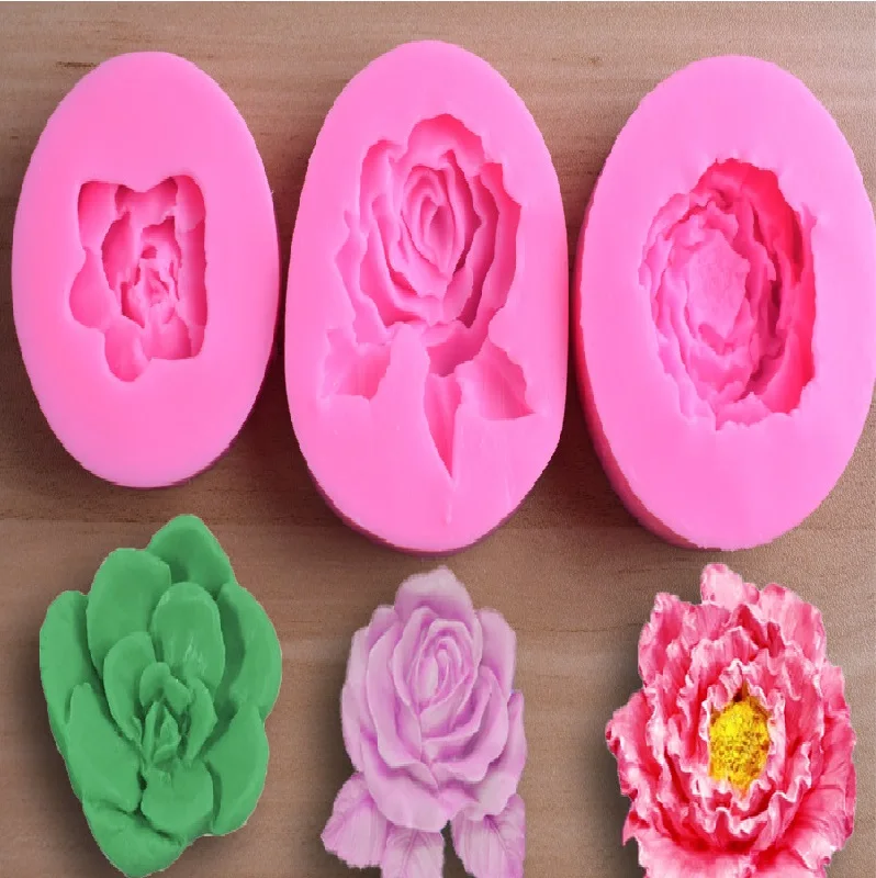 Rosa Flor Molde de Silicona Fondant Pastel Molde hornear Molde de fabricación de jabón 