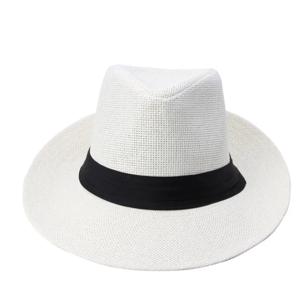 Hot Fashion Summer Casual Unisex Beach Trilby Large Brim Jazz Hat Panama Paper Straw Women Men Cap With Black Ribbon