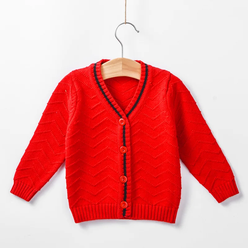 Pure color spring and autumn V-neck baby sweater baby girls knitted cardigan sweater