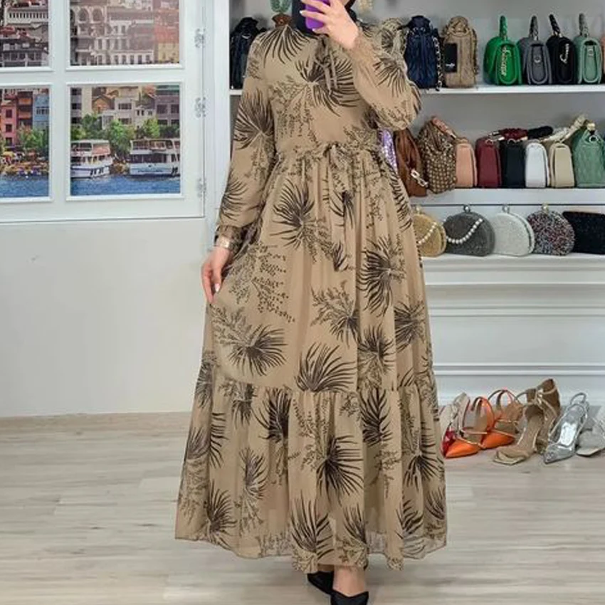 Oem Chiffon Robe Latest Designs Moroccan Long Muslim Print Dress Women ...