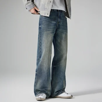 Customized Fashion Casual High Street Jeans Retro Men with the Same Loose Straight Leg Trousers