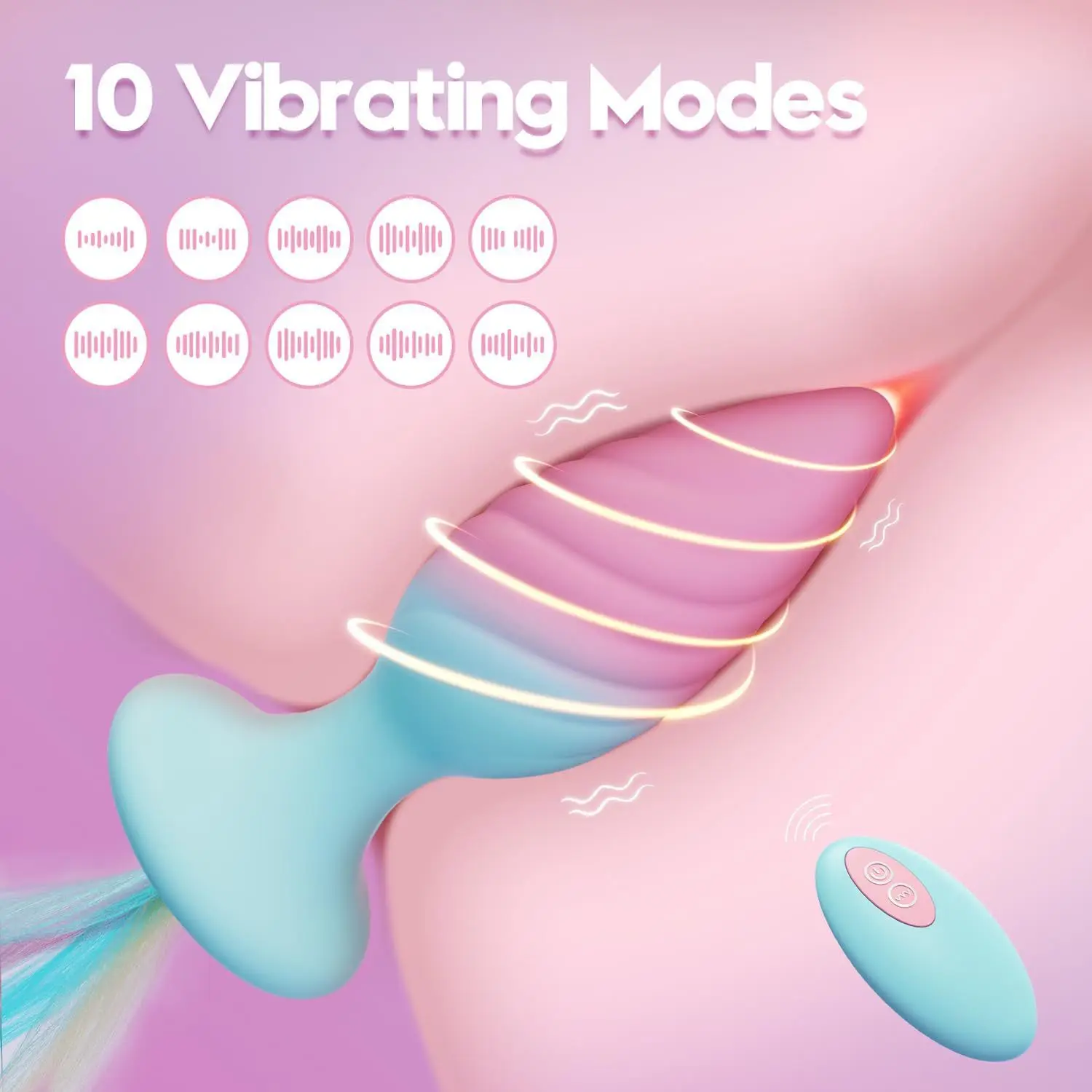 Rainbow Pony Tail Anal Plug with Wireless Remote Control Anal Vibrator for Women Masturbation Silicone Luminous Anal Butt Plug